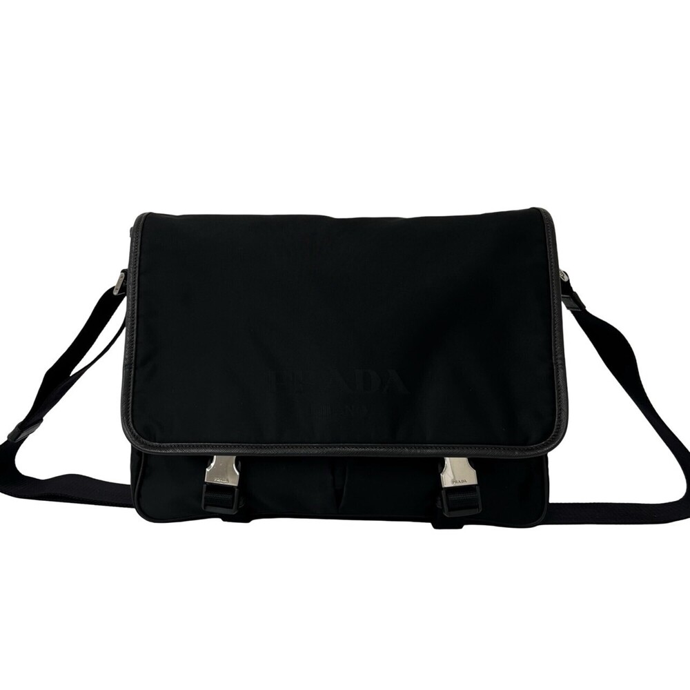 PRADA Prada Triangle Logo Hardware Tessuto Pocono Nylon Saffiano Leather Genu...